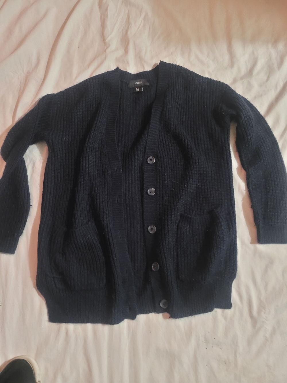 Forever 21 Black Ribbed Button-Up Cardigan for Women